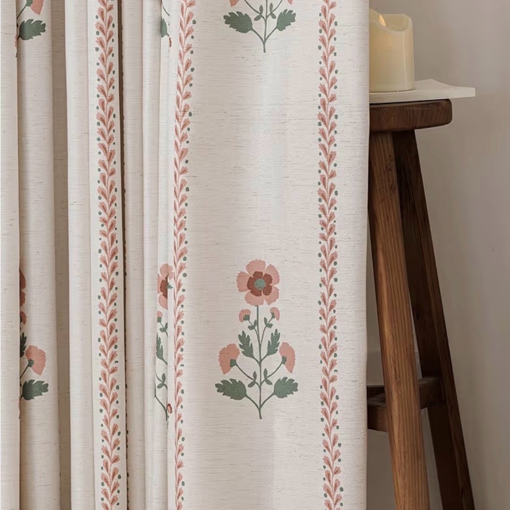 Floral Printed Pinch Pleat Curtains in Blush and Sage